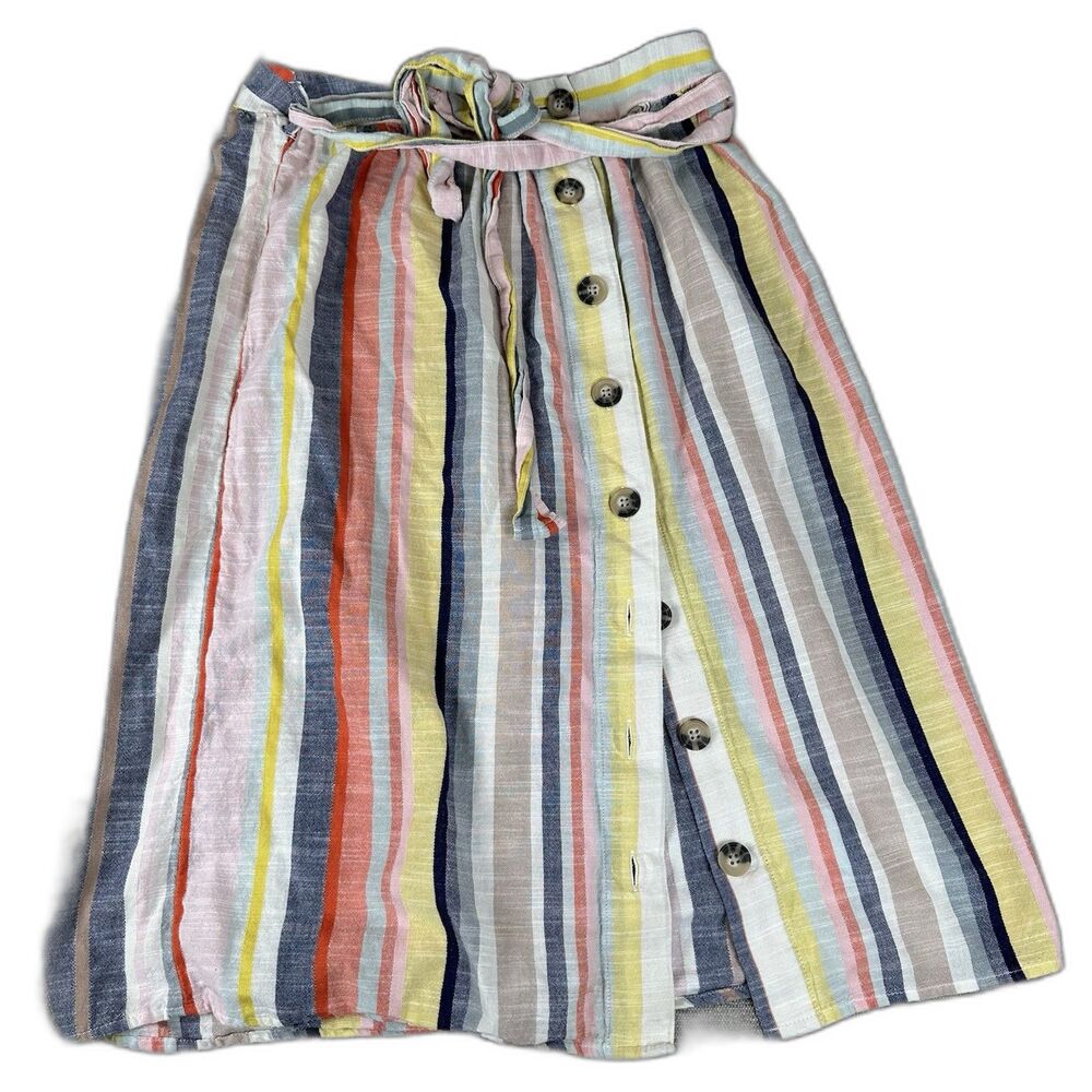 Resort Vacay Beach Striped COTTON Midi Skirt Boho Cottagecore Summer Size 6